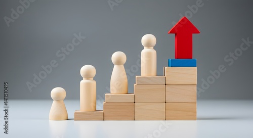Strategic cooperation. Synergy and trust, Wooden figurines, abstract shapes, red and blue colors, Achieve success by working as a team. leadership and mutual support. Effective communication	