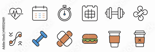 Fitness and wellness app icons set – Ideal for mobile UI, fitness apps, and health tracking.