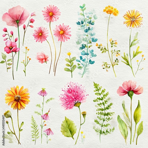 Wallpaper Mural A beautiful collection of delicate watercolor flowers and foliage. Torontodigital.ca