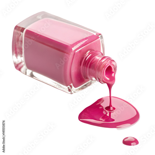 Pink Nail Polish Spilled: Beauty Product Photography on transparent background