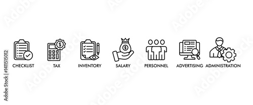 COST REDUCTION banner web icon vector illustration concept with icon of checklist, personnel, inventory, salary, tax, advertising administration