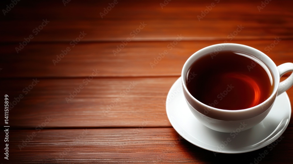 Obraz premium White teacup of dark tea on wooden table