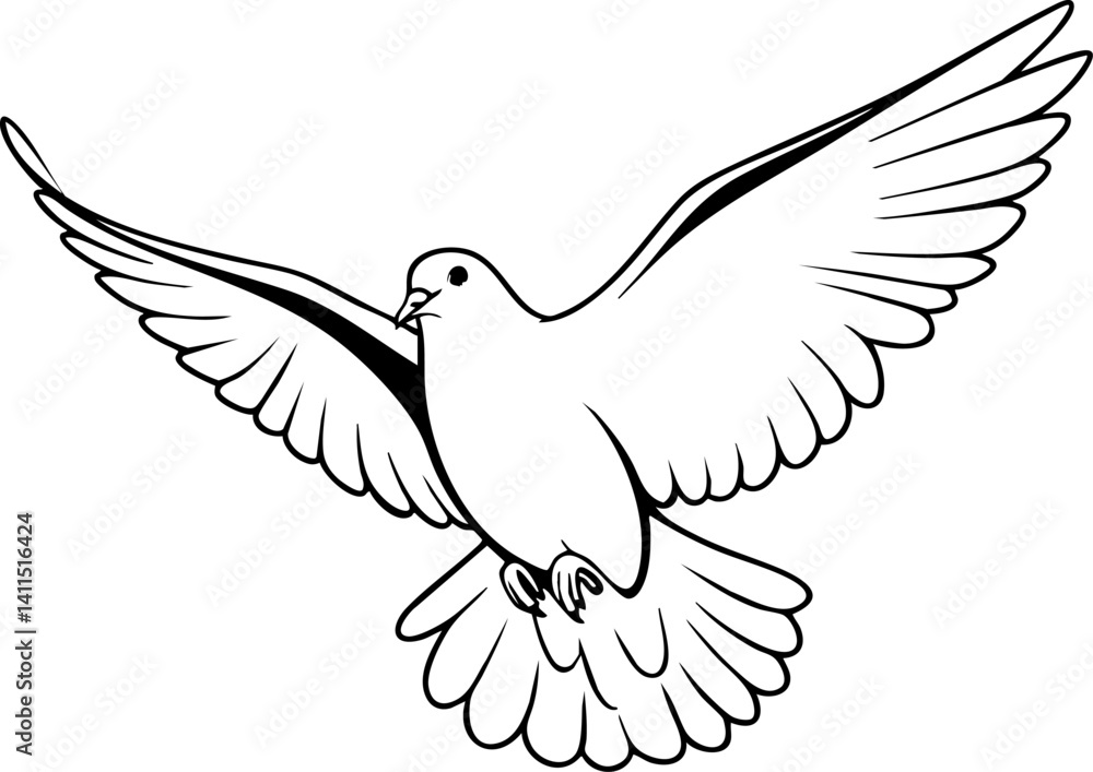 Fototapeta premium Flying Bird Graphic with Open Wings Line Art