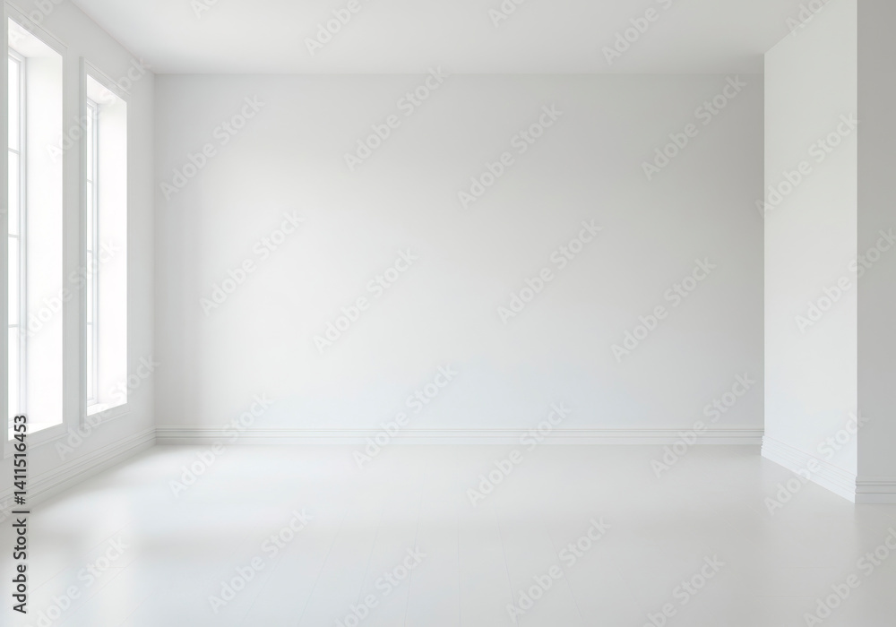 Bright Minimalist Empty Room Corner with White Walls, Hardwood Floor, and Two Windows: Perfect for Interior Design Mockups and Real Estate Bright Minimalist Empty Room Corner with White Walls, Hardwood Floor, and Two Windows: Perfect for Interior Design Mockups and Real Estate