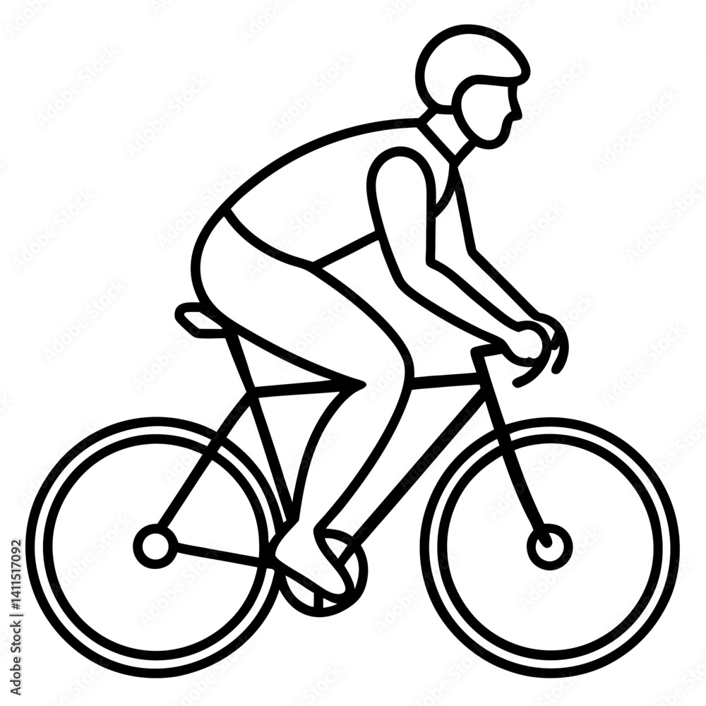 Obraz premium Line art vector silhouette of a bicyclist riding on a trail with a neutral stance