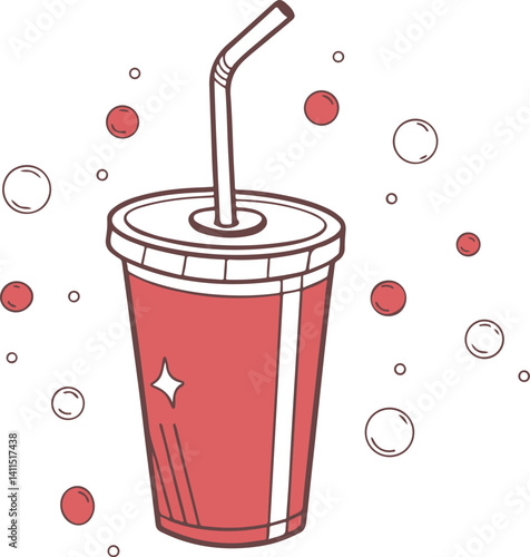 Cute Cartoon Soda Cup with Straw and Bubbles – Fun Fast Food Beverage Illustration