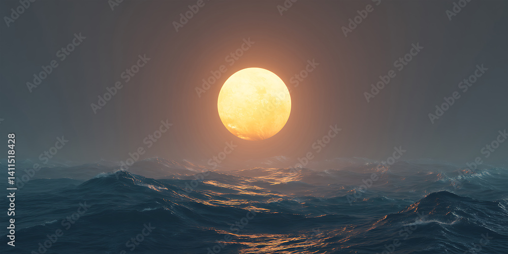 Fototapeta premium Abstract Digital Sun Over a Hyper-Saturated Landscape for Digital Art, Modern Design, and Futuristic Projects