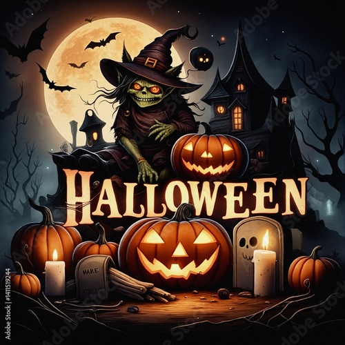 Obraz na płótnie Kartki na święto halloween. Kolorowe czasami śmieszne i straszne jednocześnie. w salonie