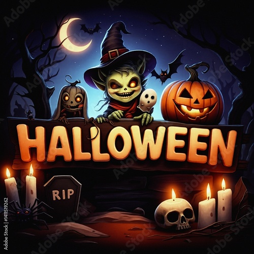 Obraz na płótnie Kartki na święto halloween. Kolorowe czasami śmieszne i straszne jednocześnie. w salonie