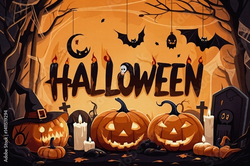 Obraz na płótnie Kartki na święto halloween. Kolorowe czasami śmieszne i straszne jednocześnie. w salonie