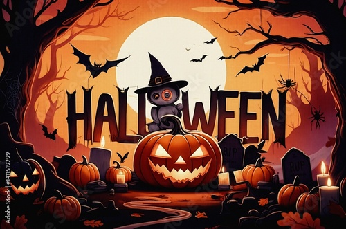 Obraz na płótnie Kartki na święto halloween. Kolorowe czasami śmieszne i straszne jednocześnie. w salonie