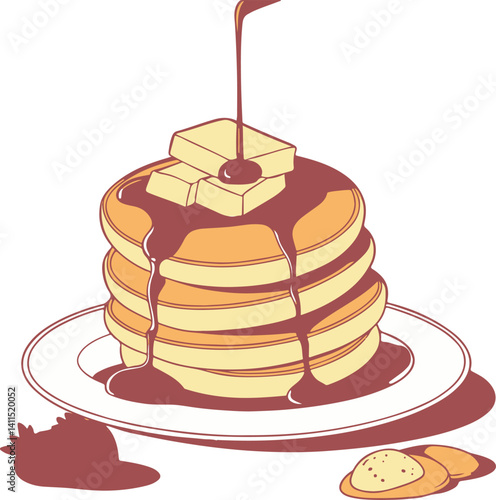 Stack of Pancakes with Butter and Syrup – Cute Breakfast Food Illustration