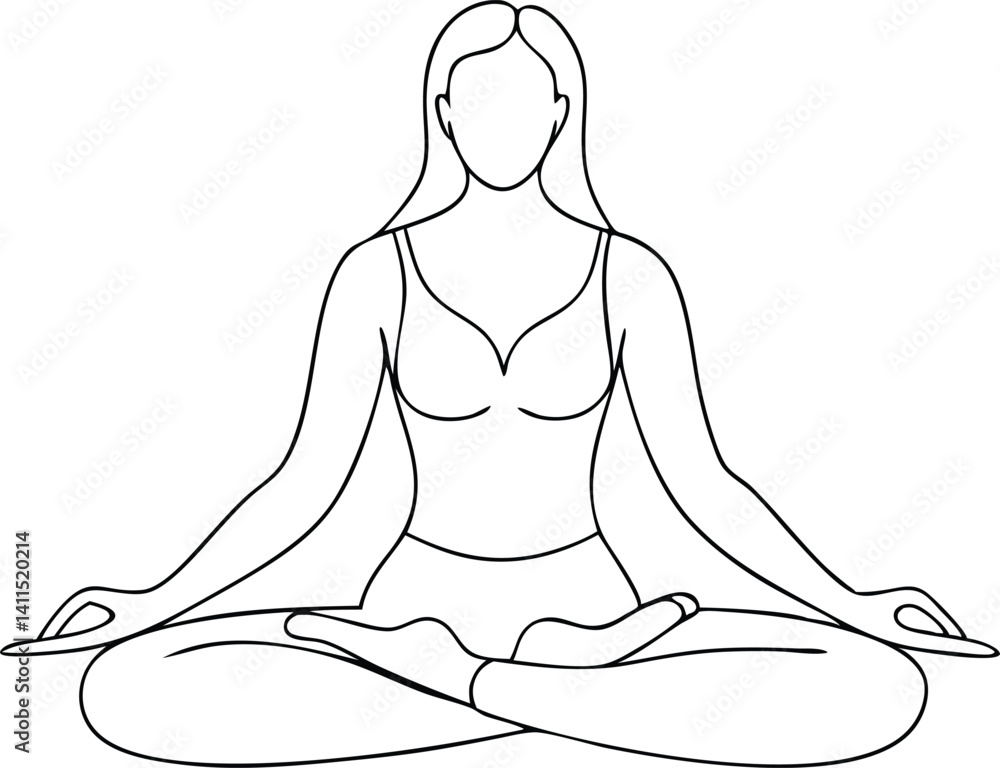 Faceless woman meditating in lotus pose vector line art for mindfulness printables, yoga class branding, wellness studio logos, spiritual art, and meditation-themed minimalist home decor designs Faceless woman meditating in lotus pose vector line art for mindfulness printables, yoga class branding, wellness studio logos, spiritual art, and meditation-themed minimalist home decor designs