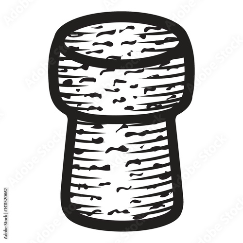 Champagne cork line art style drawing. Sketch for stopper for prosecco and sparkling wine on isolated background. For packaging and design.