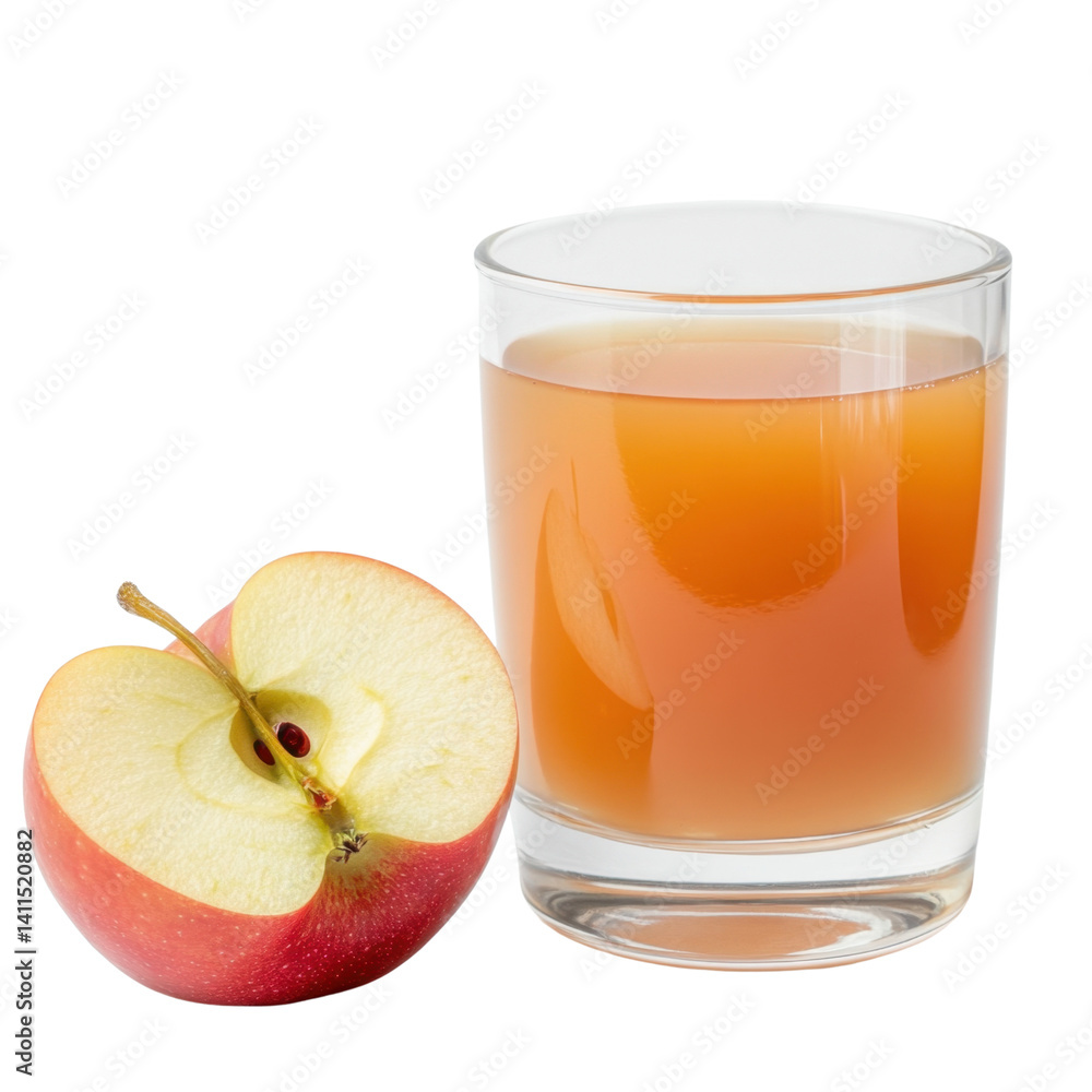 Fresh Apple Juice in Glass with Whole Apple on White Background Fresh Apple Juice in Glass with Whole Apple on White Background