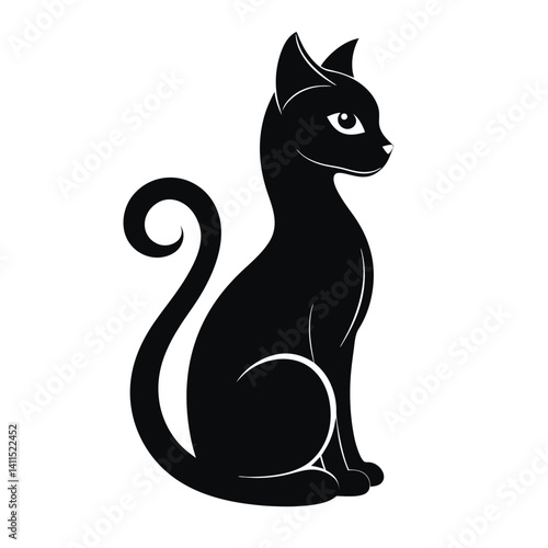 Wallpaper Mural Black Cat Silhouette Sitting with Elegant Tail Curl Isolated on White Background Torontodigital.ca