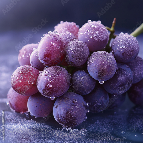 Wallpaper Mural A string of purple grapes, covered in fine water droplets due to being chilled, with crystal clear water droplets and a layer of grape powder on the surface Torontodigital.ca