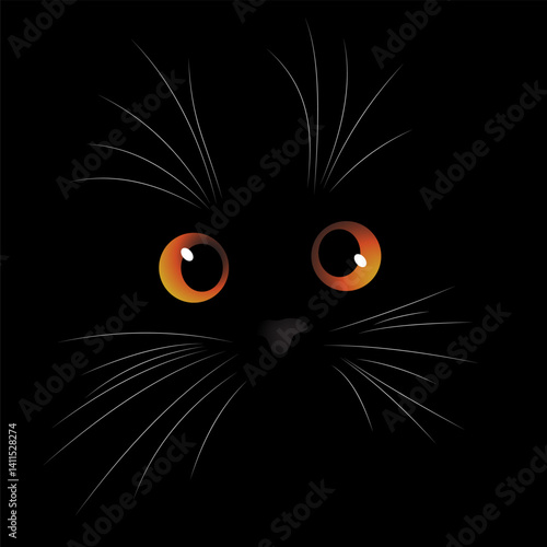 Cat face on black background