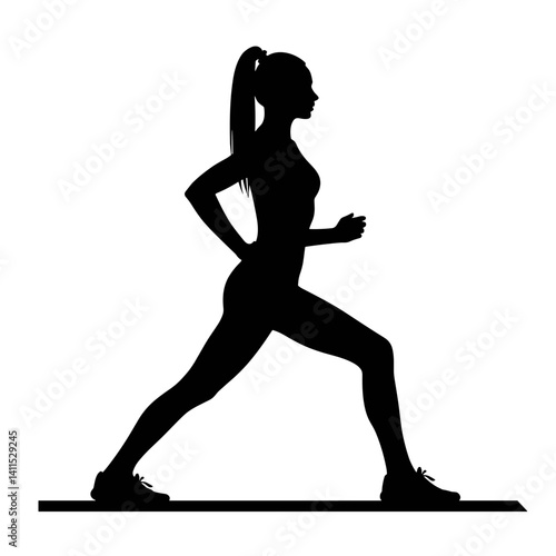 Silhouette of a woman walking with a long stride on a simple background