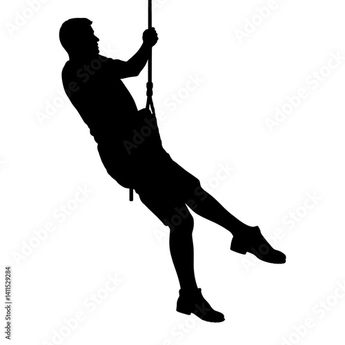 Silhouette of a man rappelling down a rope