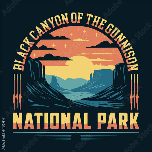 Black canyon of the Gunnison National Park vector t shirt design, Grand Canyon vector