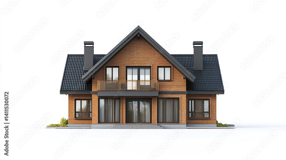modern brick house with gabled roof and large windows