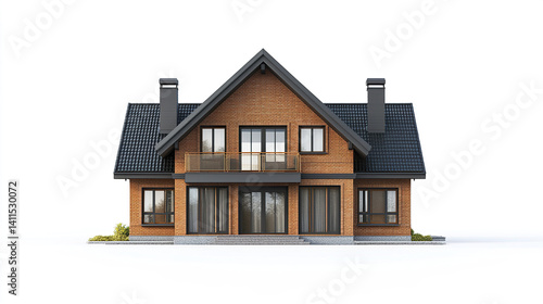 modern brick house with gabled roof and large windows