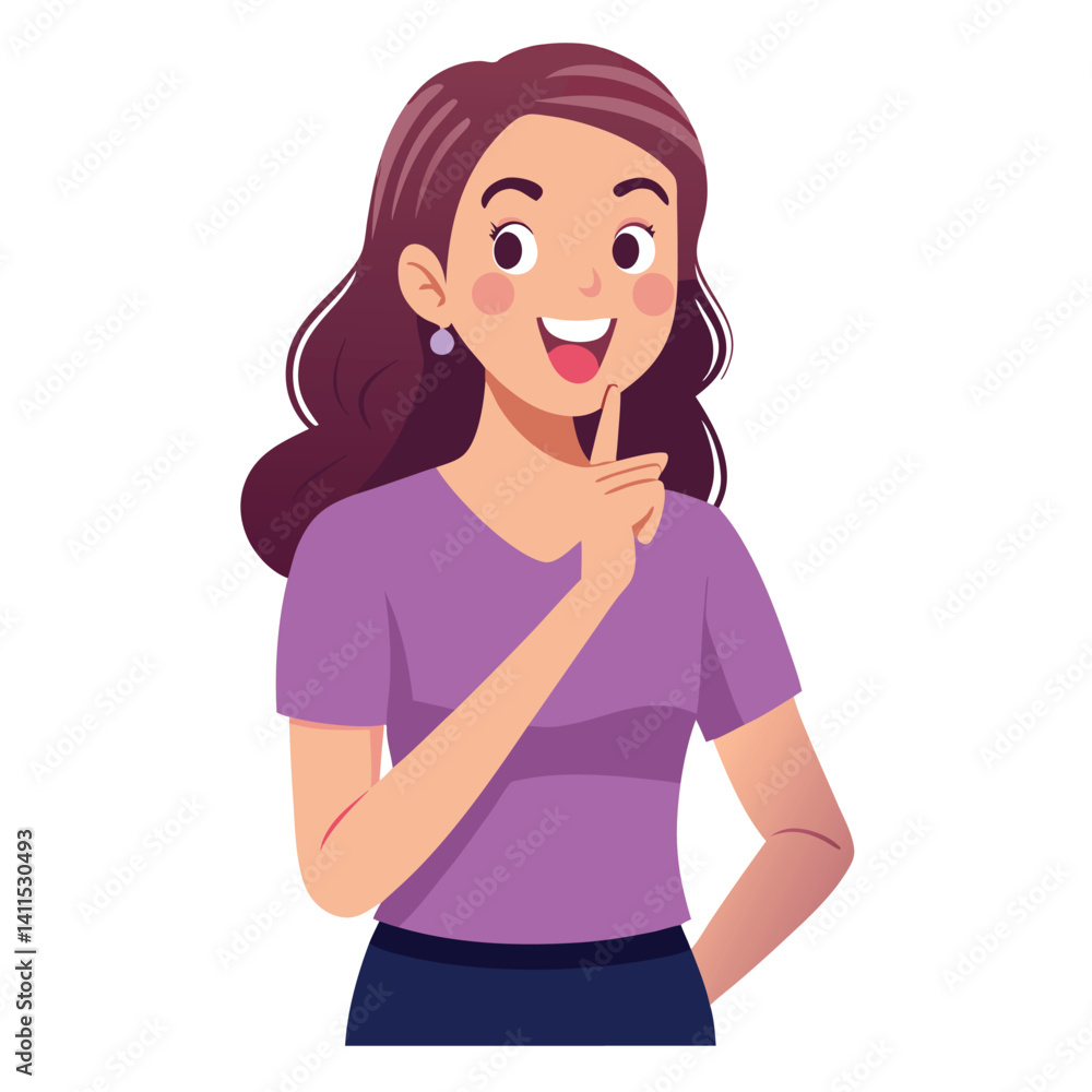 happy woman tells secret by putting palm to mouth happy woman tells secret by putting palm to mouth