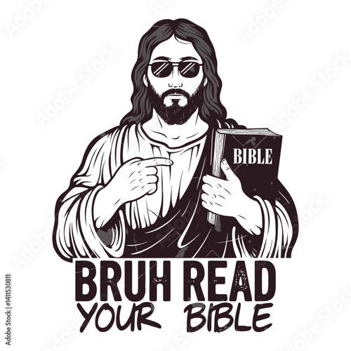 Bruh read your bible vector design. Jesus holding a bible book vector design