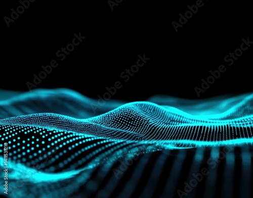 Serene Flowing Waves of Neon Blue Light Creating a Futuristic Digital Landscape
