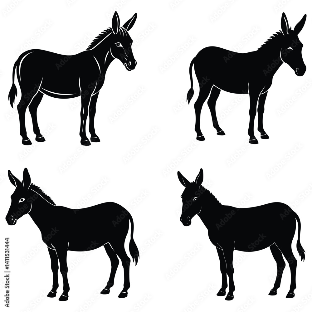 Obraz premium Set of donkey silhouette vector illustration white background