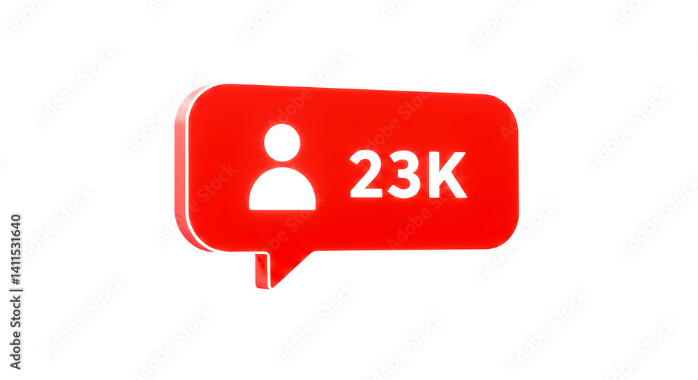 A red notification box with a white person icon and the number twenty three k on a black background A red notification box with a white person icon and the number twenty three k on a black background