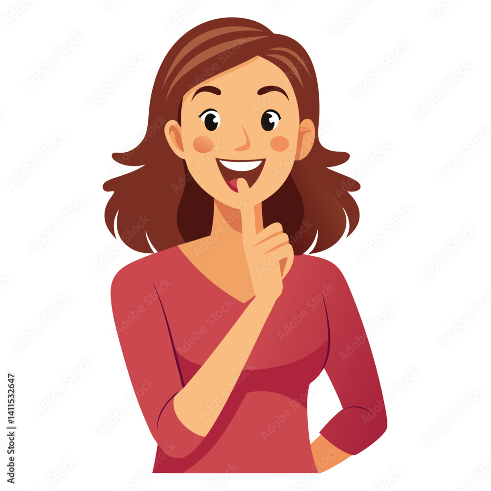 happy woman tells secret by putting palm to mouth happy woman tells secret by putting palm to mouth
