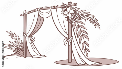 Ceremony Arch with Hanging Fabric in Boho Theme


