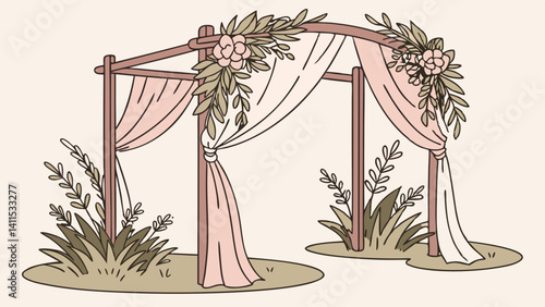 Ivory Fabric Arch with Earthy Boho Accents

