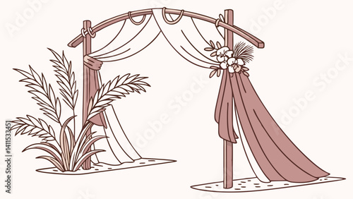 Soft Toned Arch with Pampas Grass and Hanging Textiles

