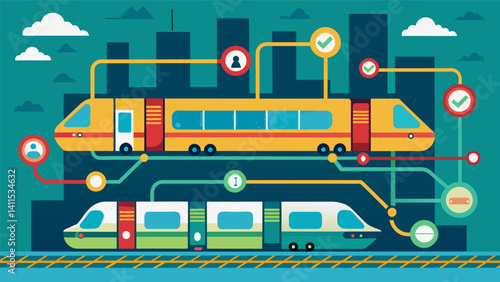 A subway system utilizing historical data to identify highdemand routes and increase frequency during rush hour.. Vector illustration