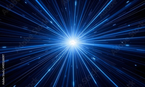 Blue rays of light expanding from one point.