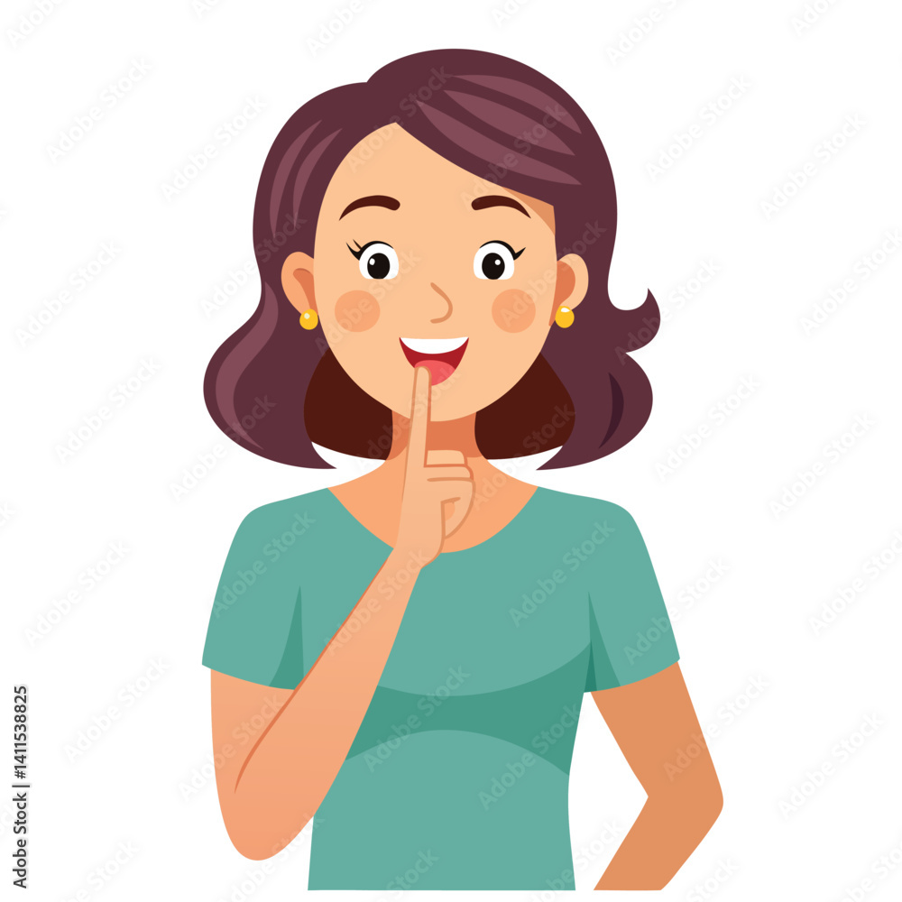 happy woman tells secret by putting palm to mouth happy woman tells secret by putting palm to mouth