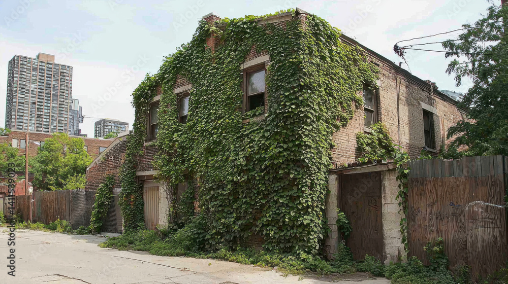 Urban space overgrown by ivy Urban space overgrown by ivy