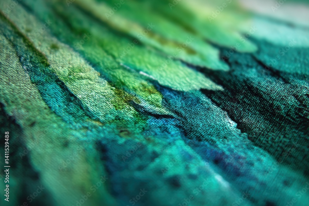 Obraz premium Vibrant microscopic butterfly wing texture with iridescent green and blue hues, abstract natural pattern for creative branding, educational materials, and nature-inspired design projects.
