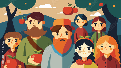 The annual apple festival once a joyous tradition was now cancelled due to the dismal harvest leaving the village feeling somber and deprived.. Vector illustration
