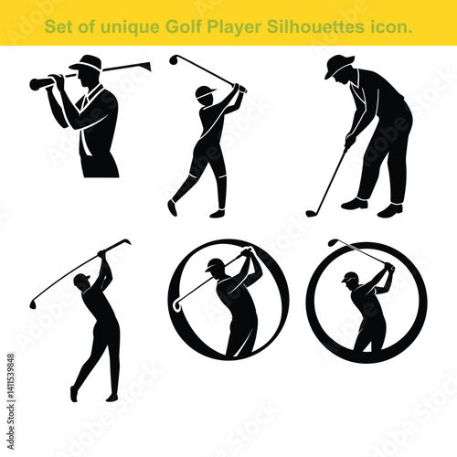 Golf Player Silhouettes Set Sport Activity Icon Design Vector Illustration.