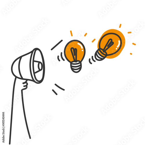 hand hold doodle megaphone bulb idea icon