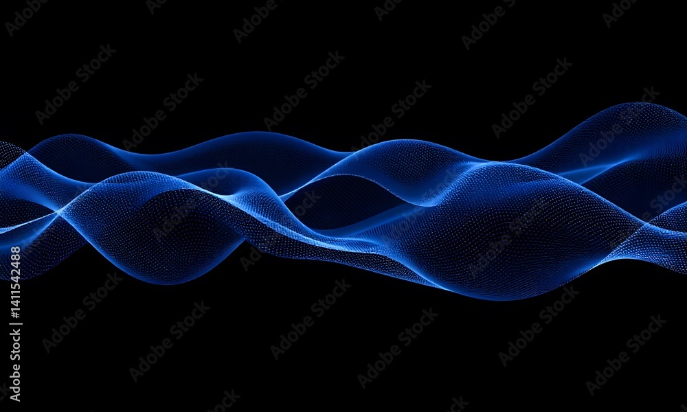 Fototapeta premium Blue waves in digital light on black background.