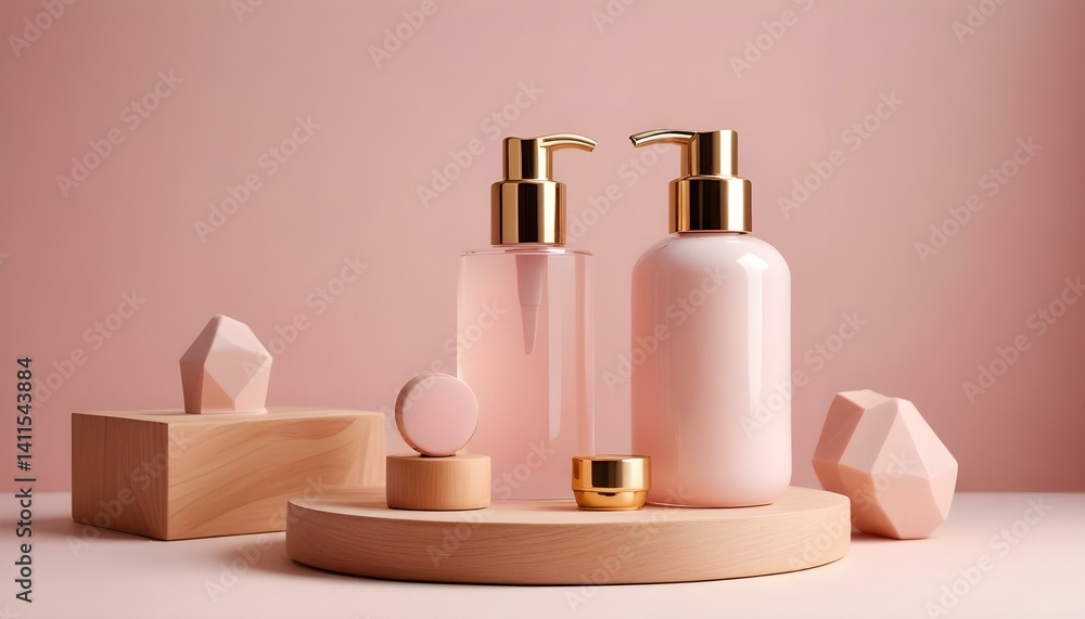 Cosmetic bottle with a dispenser on a gray background with space for text. Cosmetic bottle with a dispenser on a gray background with space for text.