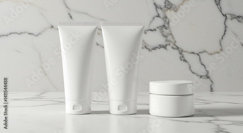 Wallpaper Mural Elegant White Cosmetic Tubes and Jar on Marble Background Torontodigital.ca