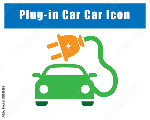 Plug-in Car Icon, Eco-Friendly Green Energy Symbol.