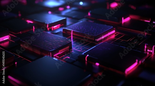 Futuristic circuit boards, glowing in vibrant colors,  complex network,  technology concept