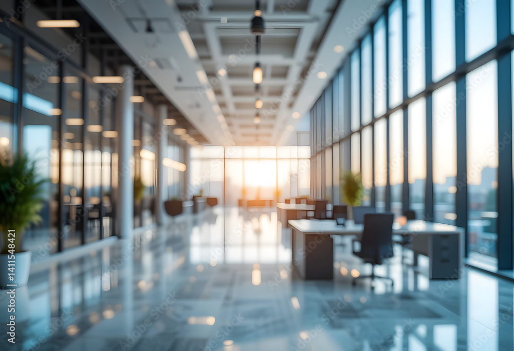 Beautiful blurred background of a light modern office interior with panoramic windows and beautiful lighting Beautiful blurred background of a light modern office interior with panoramic windows and beautiful lighting